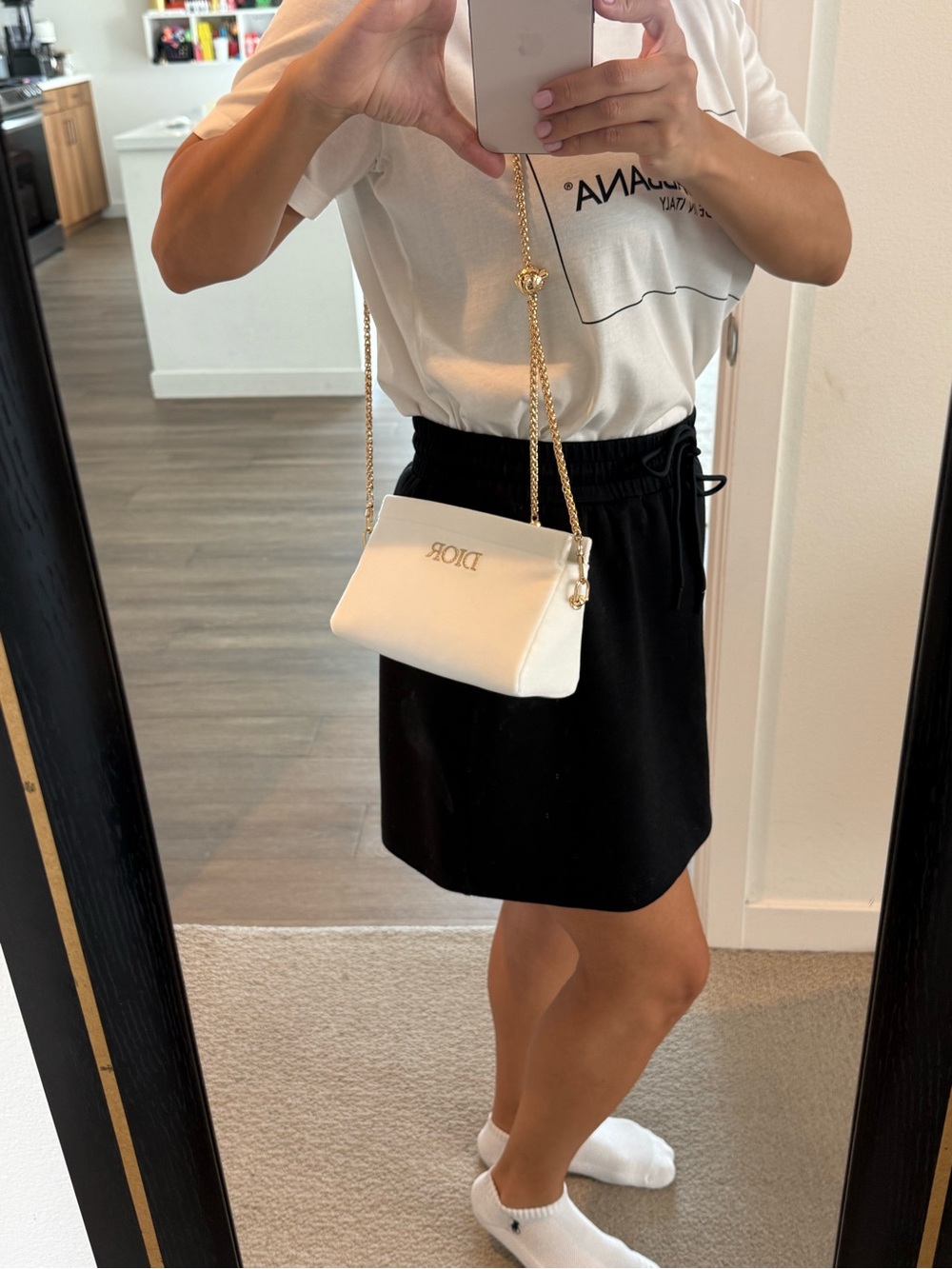Dior White beauty Bag with Gold Chain